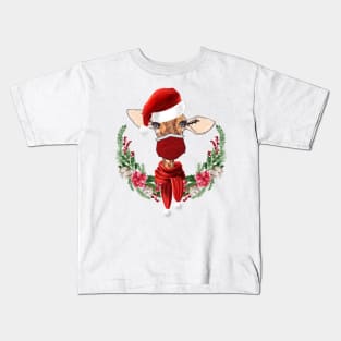 Christmas Masked Giraffe in Santa Hat Kids T-Shirt